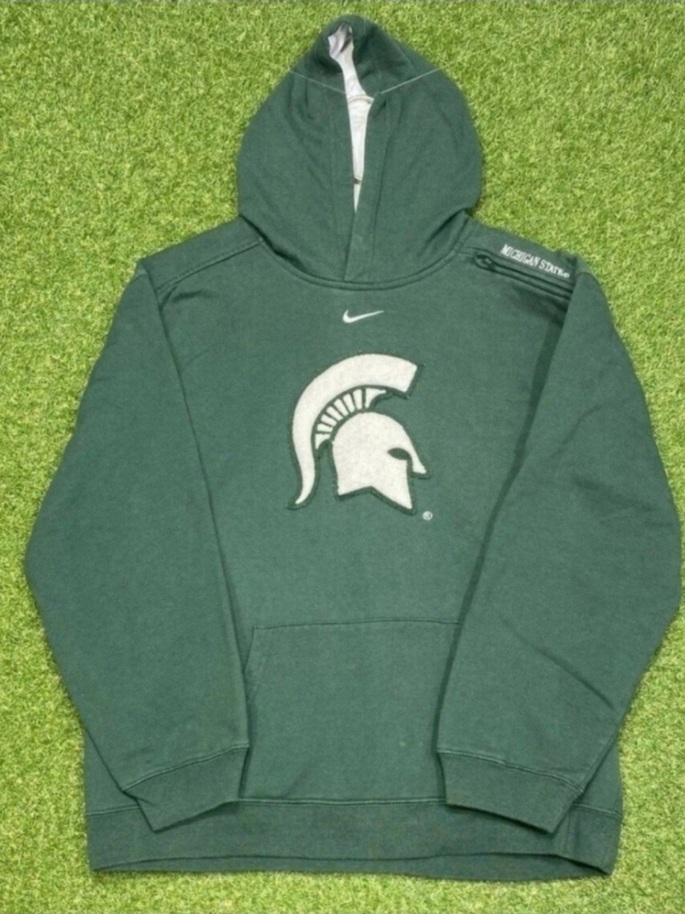 Nike Center Swoosh Hoodie Embroidered Logo Green Michigan St Men's Size Large Go